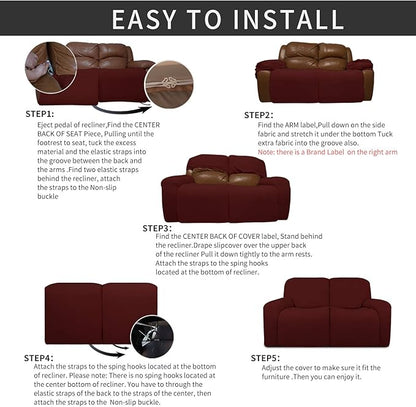 Easy-Going 6 Pieces Recliner Loveseat Stretch Sofa Slipcover Sofa Cover - Image 4