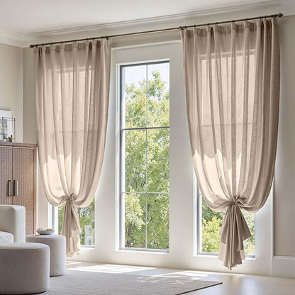jinchan Taupe Linen Blend Curtain 120 inch Extra Long 1 Panel Extra Long - Image 3