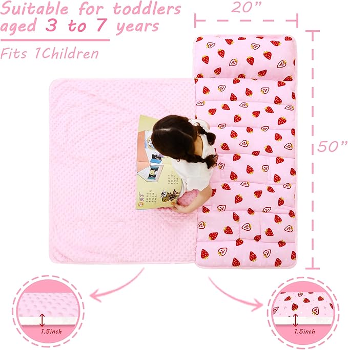 Toddler Nap Mat with Pillow and Blanket, Extra Large Rolled Napping Mats - Image 4