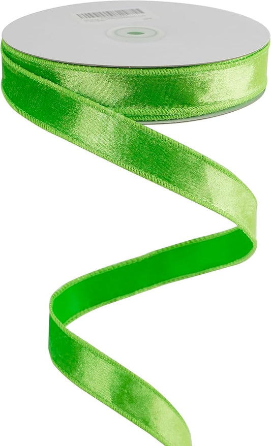 MEEDEE Lime Green Velvet 1 inch Thin Velvet Wired Ribbon 25 Yards Spool Vintage by MEEDEE