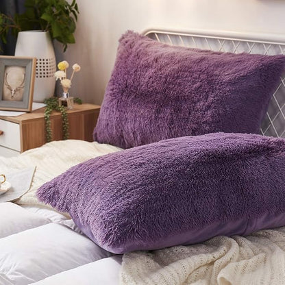 Uhamho Set of 2 Faux Fur Throw Pillow Covers Soft Velvet Decorative Pillowcases - Image 2