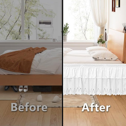 Full Bed Skirt, Double-Layered Ruffled Eyelet Bed Skirt, Wrap-Around Elastic - Image 4
