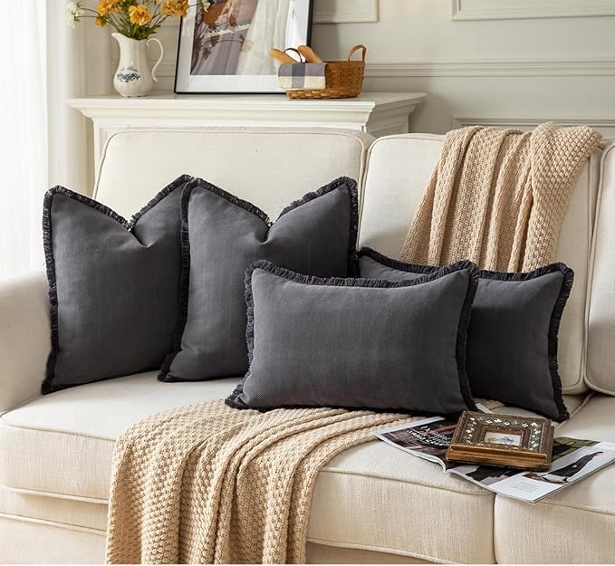 Set of 2 Decorative Fringe Throw Pillow Covers Chenille Pillow Covers Elegant - Image 5