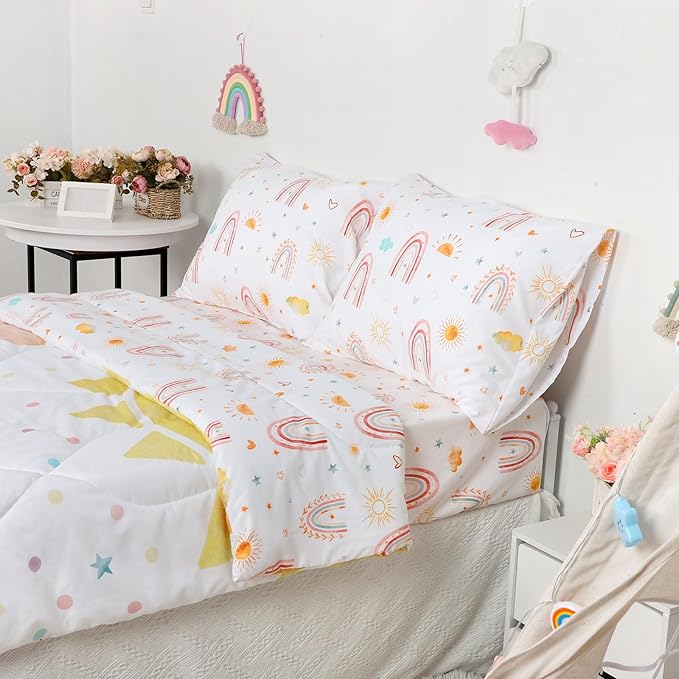 Twin Size Toddler Bedding Set for Girls- 5 Piece Rainbow Toddler Girl Bedding - Image 3