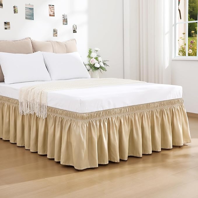 RIMELA Beige Bed Skirt Queen Size 15 Inch Drop, Wrap Around Elastic Bedskirt - Image 2