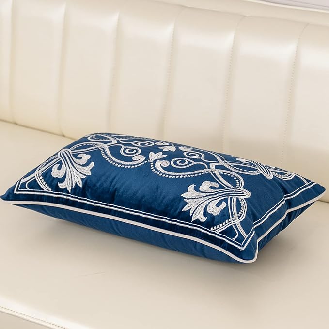 Aeckself European Floral Pillow Cover 12x20 Inch, Luxury Velvet Embroidered - Image 3