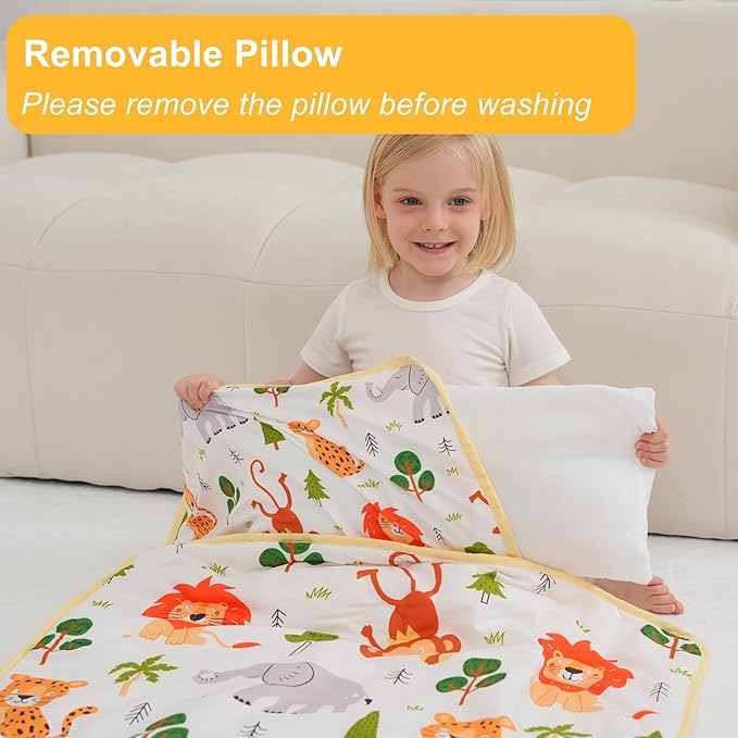 Viviland Toddler Nap Mat with Pillow and Minky Dot Blanket, Rolled Sleeping - Image 5