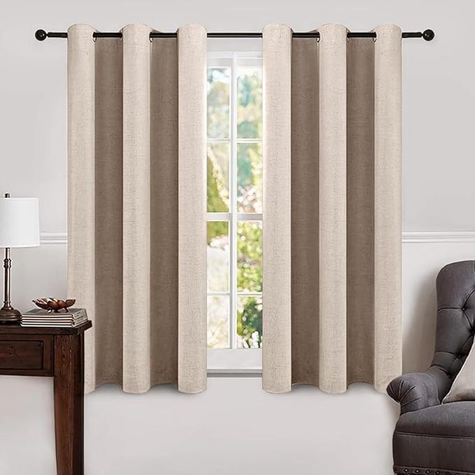 MIULEE Linen Texture Curtains Soild 100% Blackout Thermal Insulated Natural by MIULEE
