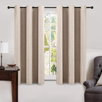 MIULEE Linen Texture Curtains Soild 100% Blackout Thermal Insulated Natural by MIULEE