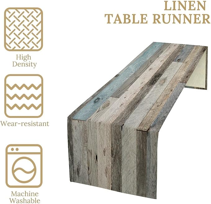 Farmhouse Barn Door Table Runner Rustic Wood Country Vintage Rural Blue Grey - Image 7