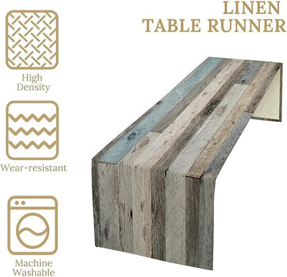 Farmhouse Barn Door Table Runner Rustic Wood Country Vintage Rural Blue Grey - Image 7