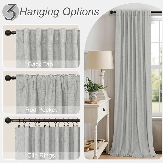 Pitalk 54 Inch Curtains 2 Panel Set 100% Blackout Linen Textured Room Darkening - Image 5