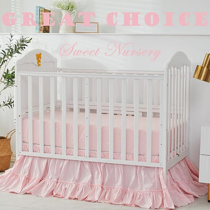 Brandream Crib Bed Skirt for Baby Girls Boys Blush Pink Boho Bohemian Solid - Image 2