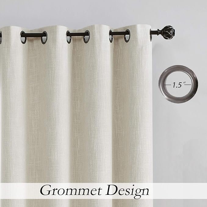 Beige Solid Full Blackout Curtain Heavy Linen Texture Window Treatment - Image 6