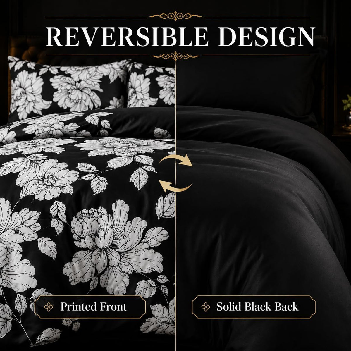 ccoutuechen black white floral comforter set queen size, close-up detail