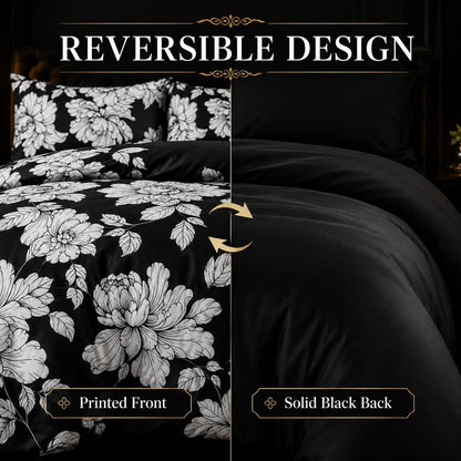 ccoutuechen black white floral comforter set queen size, close-up detail