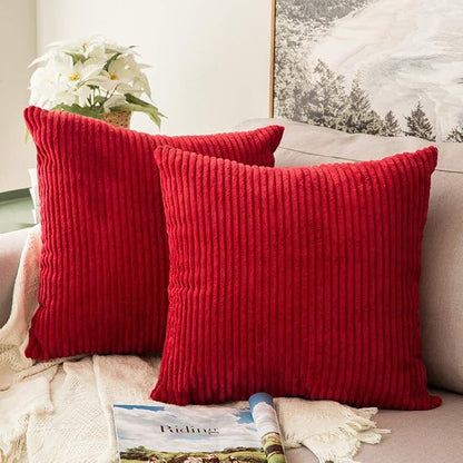MIULEE Winter Pack of 2 Corduroy Soft Soild Decorative Square Christmas Throw by MIULEE