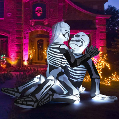 GOOSH 6.5 FT Long Halloween Inflatables Skeleton Outdoor Decorations Blow Up Yard Cuddling Couple Lovers with Built-in LEDs for Garden Lawn Indoor Party Decor