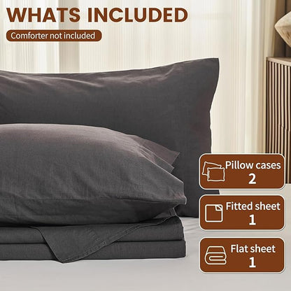 100% Linen Sheets Queen Size, Breathable & Durable 4-Piece Bed Flax Sheet Set - Image 6