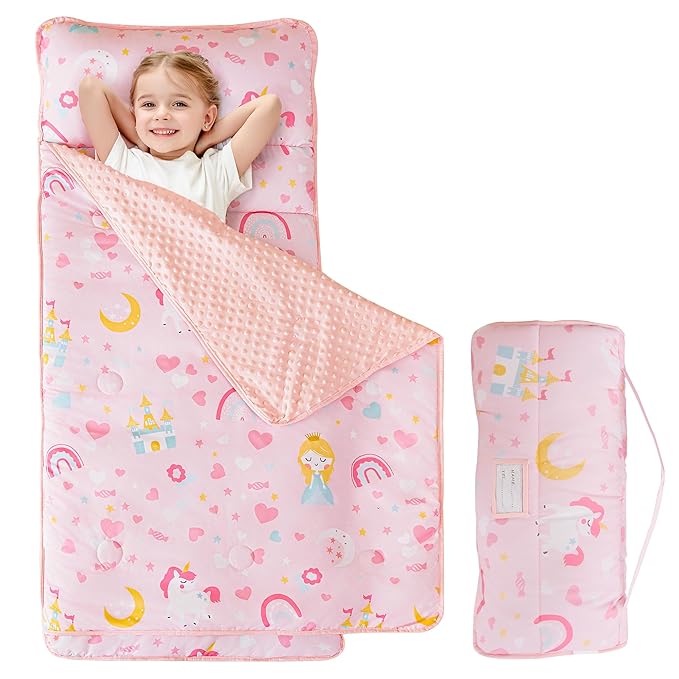 Viviland Toddler Kid Nap Mat for Preschool, Girls Pink Princess Daycare by VIVILAND