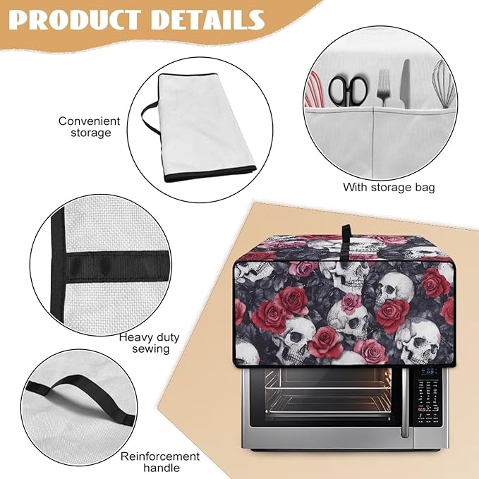 Skull Red Rose Print Microwave Oven Dust Cover Toaster Oven Cover - Image 6