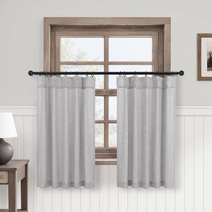 Light Grey Pinch Pleated Cafe Curtains 24 Inches Long 2 Panels Back Tab Half by DANCURTON