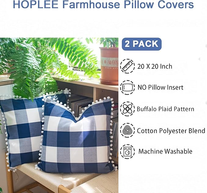 HOPLEE Navy Blue Buffalo Plaid Pillow Covers Navy Blue Throw Pillow Covers - Image 3