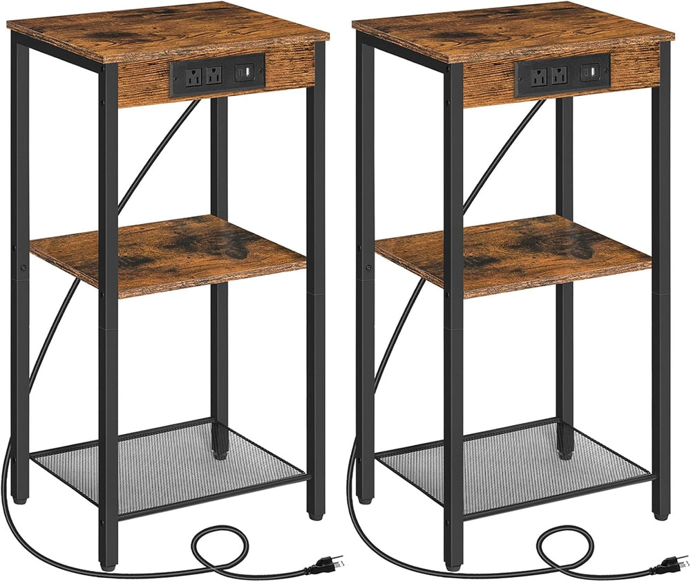 HOOBRO Tall End Tables with Charging Station, Set of 2, 30 Inch Tall Nightsta...