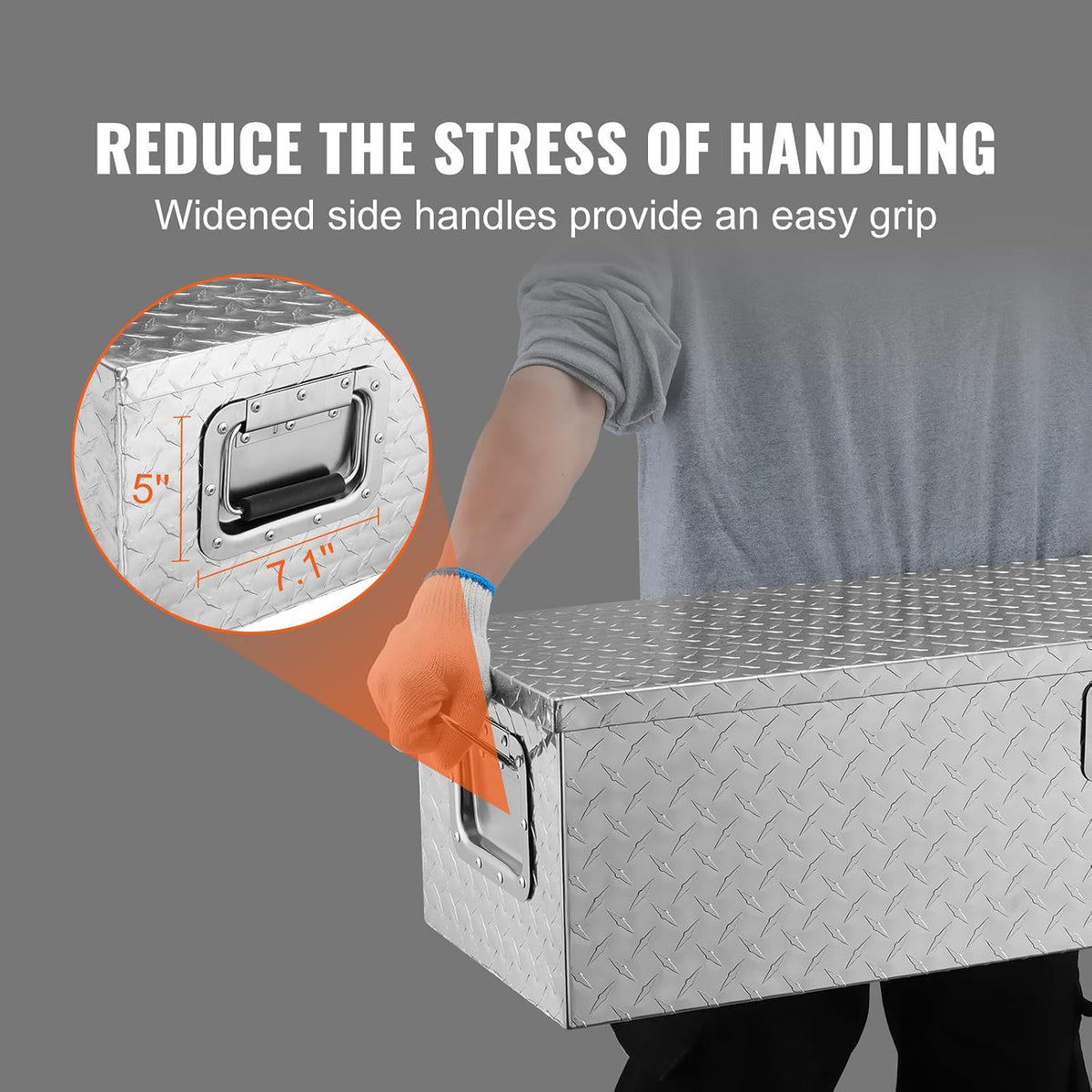 vevor heavy duty aluminum truck bed tool box showing dimensions