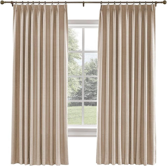 TWOPAGES 72 W x 102 L inch Pinch Pleated Curtain Room Darkening Linen Drapery by TWOPAGES