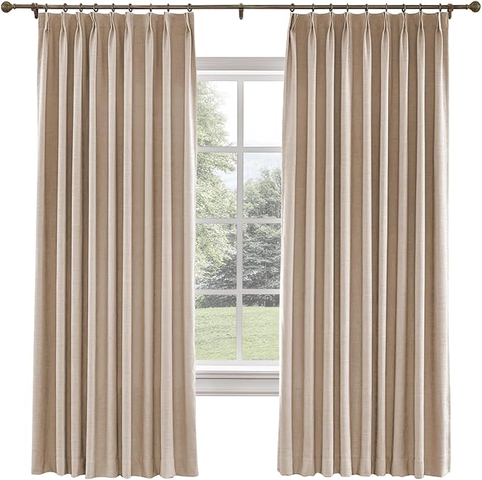 TWOPAGES 100 W x 84 L inch Pinch Pleated Curtain Room Darkening Linen Drapery by TWOPAGES