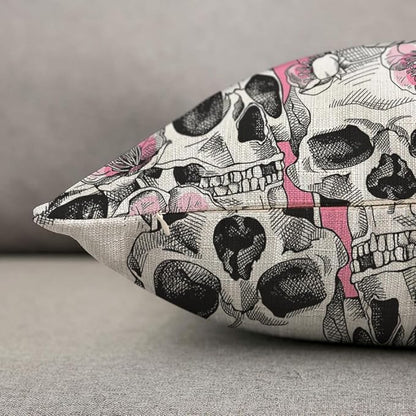 TKS MITLAN Skull and with Flowers Pillow Cover 18x18 inch Pink Cherry Rustic - Image 6
