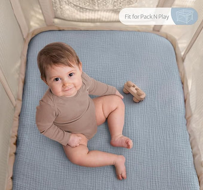 Blissful Diary Muslin Mini Crib Sheets, Pack and Play Mattress Sheets Fitted - Image 4