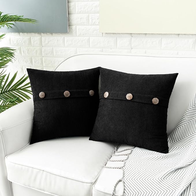 HWY 50 Black Chenille Throw Pillow Covers 18x18 Inch - Image 2