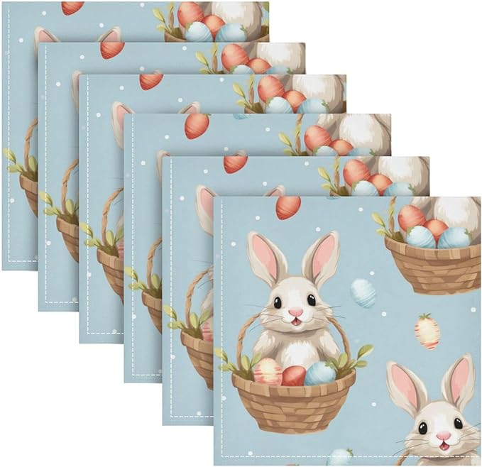 ALAZA Easter Rabbit Bunny Cloth Napkins Set of 4, 20x20 Inch Washable and - Image 2