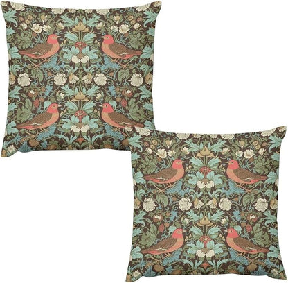 William Morris Floral Original Throw Pillow Covers Boho Chic Retro Floral Bird by XBDDZSW