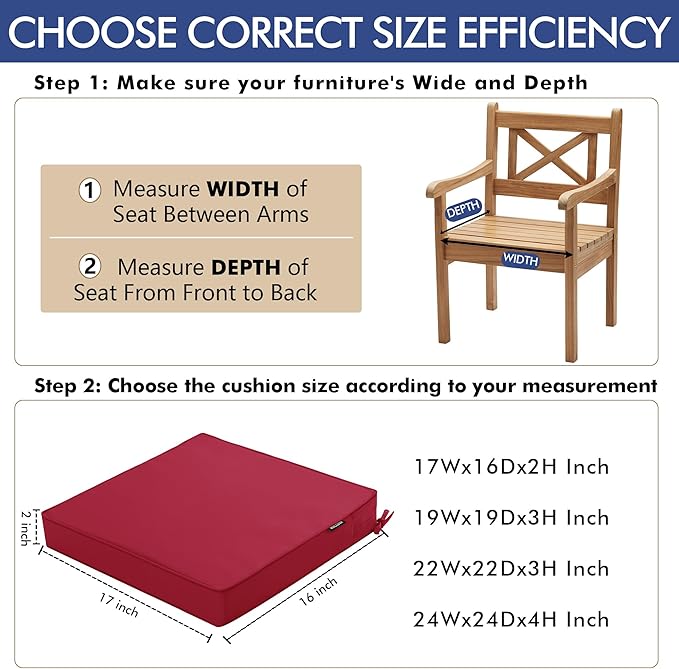 Outdoor Chair Cushions 16 x 17 Inch Waterproof Patio Chair Cushions - Image 5
