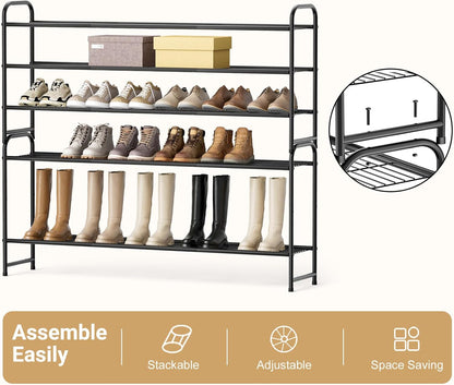 keetdy 3-tier long shoe rack for closet metal showing dimensions