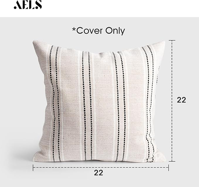 AELS 22x22 Decorative Farmhouse Linen Throw Pillow Covers, Boho Textured Pillow - Image 2