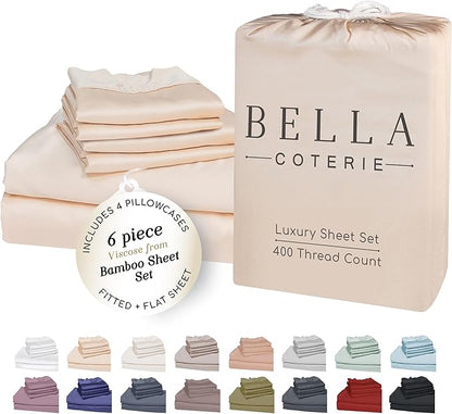 Bella Coterie 6 Piece Luxury Bamboo Viscose King Size Sheet Set | 100% by BC