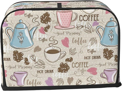 Beige Coffee Love Heart 2 Slice Toaster Cover, Waterproof Toaster Dust Cover - Image 3