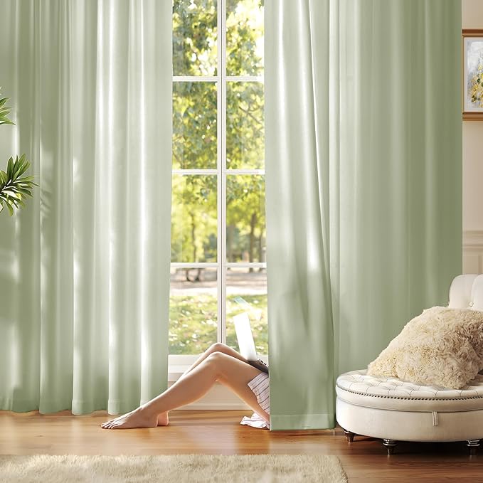 Anmao Non-See-Through Sage Green Privacy Semi Sheer Curtains by Anmao
