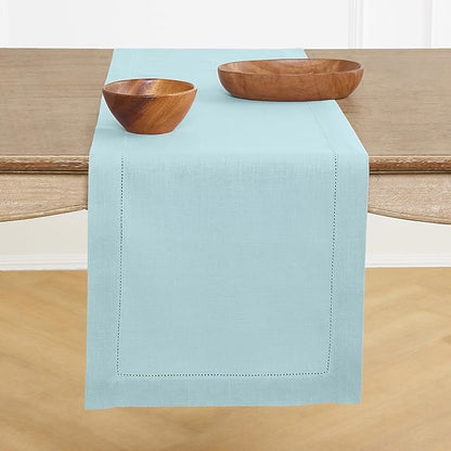 Solino Home Linen Aqua Blue Table Runner 132 Inches Long by SolinoHome
