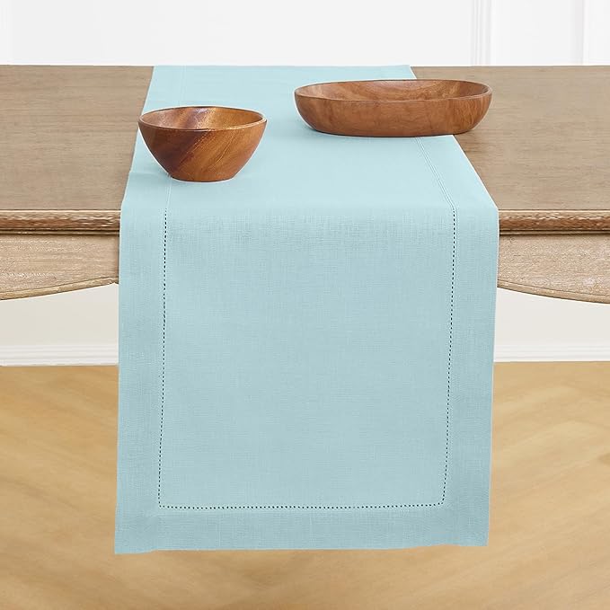 Solino Home Linen Aqua Blue Table Runner 60 Inches by SolinoHome