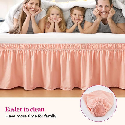 RIMELA Peachy Coral Bed Skirt King Size 18 Inch Drop, Elastic Bed Skirting - Image 4