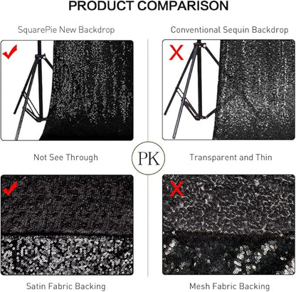 SquarePie Sequin Backdrop Curtain Less See Through Thick Glitter Background for Halloween Party 10FT x 10FT Black