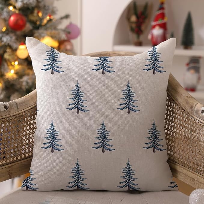 DFXSZ Christmas Pillow Covers 18x18 inch Set of 2 Winter Blue Christmas Tree - Image 2
