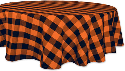 DII Halloween Tablecloth, 70 Inch Round, Orange & Black Buffalo Check Plaid