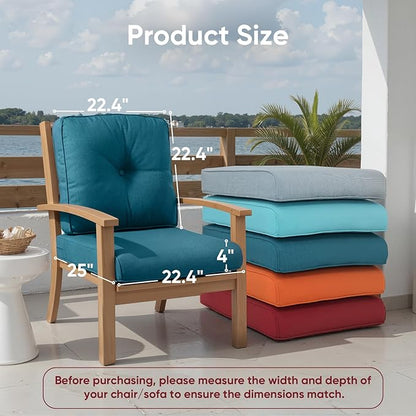 Outdoor Chair Cushion Set of 2, Waterproof Outdoor Seat Cushions 25x22 - Image 2