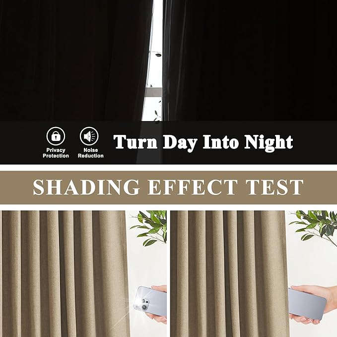 Vision Home Brown Pinch Pleated Full Blackout Curtains Linen Blended 60" Wide - Image 4